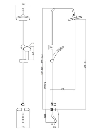 Душевая система с смесителем для ванны/душа OneLife P01-911b  черный